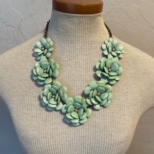 Anthropologie Floral Necklace in Mint Green with rhinestone centers.